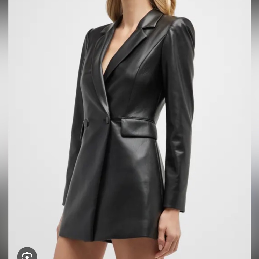Alice + Olivia Black Vegan Leather Blazer Dress